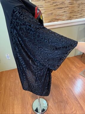 Custom Up cycled Band Tee with burnout velvet animal print kimono sleeves O/S